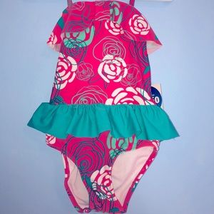 Girl’s 3T Wave Zone Bathing Suit Hat & Sandals